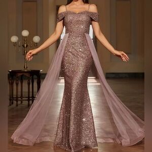 Elegant Off-Shoulder Sequin Gown